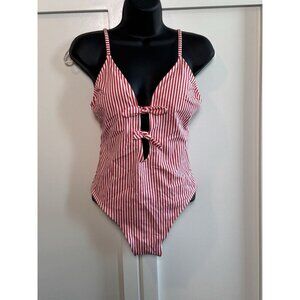 Xhilaration Striped Front Tie One Piece Swimsuit Women's L